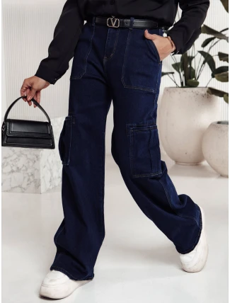 Dámske nohavice FITZONE denim cargo tmavo modré FashionStreet UY2243