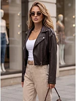 Dámska kožená bunda v štýle „ramoneska“, hnedá, FashionStreet TY5954