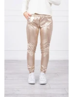 Dvojvrstvové velúrové nohavice béžové