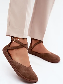 Dámske semišové baleríny Barefoot s remienkami Zazoo 320 hnedé