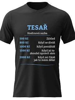 Pánské bavlněné tričko s potiskem - HODINOVÁ SAZBA - TESAŘ - černé