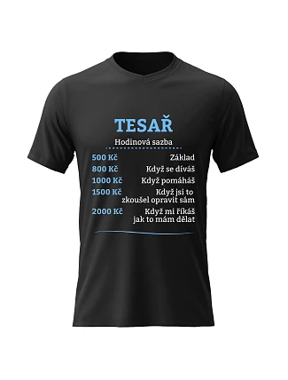Pánske bavlnené tričko s potlačou - HOURLY ASSEMBLY - TESAR - čierne