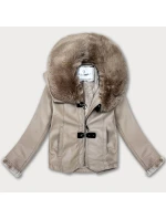 Bunda z eko kože s kožušinovým golierom Glakate beige (LU98091#)