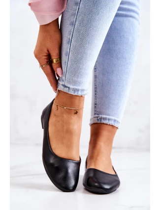 Skórzane Klasyczne Baleriny Czarne Stacee