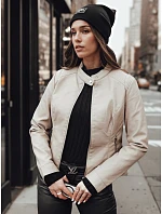 Dámska kožená bunda na prechodné obdobie TY4744, béžová – FashionStreet Dámska kožená bunda na prechodné obdobie TY4744, béžová – FashionStreet