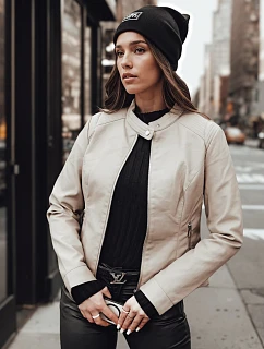 Dámska kožená bunda na prechodné obdobie TY4744, béžová – FashionStreet