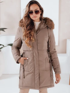 Dámska zimná bunda parka s kapucňou tmavo béžová FashionStreet TY5084