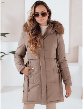 Dámska zimná bunda parka s kapucňou tmavo béžová FashionStreet TY5084 Dámska zimná bunda parka s kapucňou tmavo béžová FashionStreet TY5084