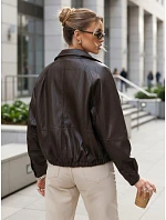 Dámska nadrozmerná hnedá kožená bunda FashionStreet TY5663