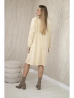 Velúrové šaty s výstrihom do V, svetlo béžové