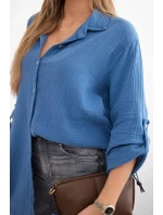 Bavlnená mušelínová košeľa Plus Size Dark Denim