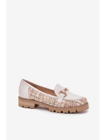 Skórzane Mokasyny Damskie Ze Złotym Detalem Laura Messi 2938 Jasnobeżowe