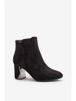 Ocieplane Botki Na Obcasie Słupku Z Lustrzanym Elementem Czarne Silvare