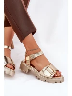 Eko Skórzane Sandały Damskie Z Klamrą Złote Gofielle