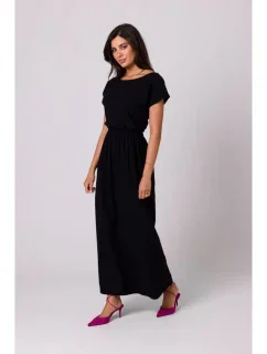B264 Maxi šaty s elastickým pásom - čierne