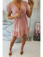 Šaty s viazaným výstrihom do V tmavo ružové