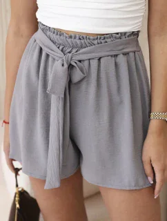 Viskózové šortky viazané v páse sivé