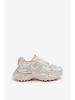 Sneakersy Damskie Z Przetarciami Na Platformie Beżowe Seladwen