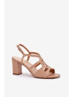 Damskie Sandały Na Obcasie Słupku Sergio Leone SK884 Beżowe