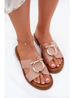 Klapki Damskie Na Płaskim Obcasie Z Ozdobą Vinceza 17381 Beżowe