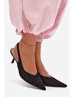 Dámské sandály z síťovaného materiálu na jehlovém podpatku Černé Emiliana