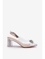 Transparentne Sandały Na Słupku z Ozdobą Srebrne D&A MR38-454