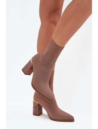 Materiałowe Wsuwane Botki Damskie Na Słupku Beżowe Virelle