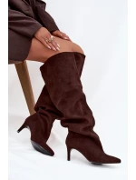 Kozaki Damskie Na Szpilce Wsuwane Czekoladowe Mavilla