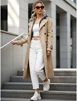 Dámsky dvojradový kabát s kapucňou FashionStreet camel TY5656 Dámsky dvojradový kabát s kapucňou FashionStreet camel TY5656