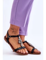 Skórzane Sandały Z Ozdobnym Wężem S.Barski KV-5541-42 Czarne