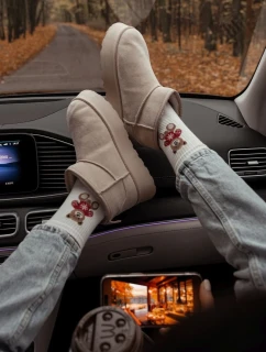 Skarpetki Damskie Miś w Sweterku Ecru