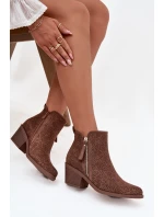 Botki Kowbojki Damskie Na Obcasie S.Barski HY52-538 Brązowe