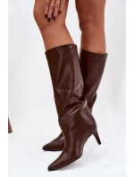 Dámske čižmy na podpätku CLS-573/C-356 Brown . Joalice Paris