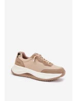 Zamszowe Sneakersy Damskie Na Platformie Big Star RR274A345 HI-POLY SYSTEM Ciemnobeżowe