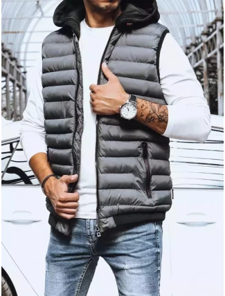 Pánska prešívaná sivá vesta FashionStreet TX4093 Pánska prešívaná sivá vesta FashionStreet TX4093