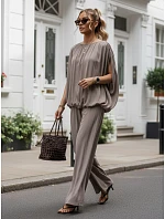 Dámska viskózová súprava so širokými nohavicami, béžová, FashionStreet AY1202 Dámska viskózová súprava so širokými nohavicami, béžová, FashionStreet AY1202