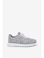 Zamszowe Wzorzyste Buty Sportowe Na Platformie Z Brokatem D&A LR51-635 Srebrne Zamszowe Wzorzyste Buty Sportowe Na Platformie Z Brokatem D&A LR51-635 Srebrne