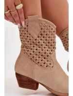 Dámské perforované kotníkové boty na podpatku béžové Ferissa