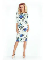 Dámske športové šaty netopierie strih s vreckami na zaväzovanie kvetované modré - Biela / S - Numoco