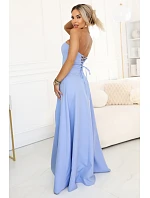 663-2 ELARA korzetové maxi šaty s rozparkom a zaväzovaním na chrbte - modré 663-2 ELARA korzetové maxi šaty s rozparkom a zaväzovaním na chrbte - modré