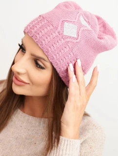 Dámska zimná vlnená čiapka so zirkónmi a vzorom K455 svetlo fialová