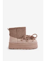 Śniegowce Z Wiązaniem Na Platformie Beżowe Mavora