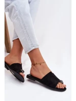 Dámské ploché nazouváky s ozdobným detailem Eko semiš Černé Selavine