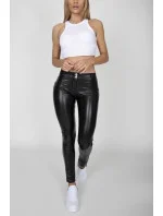 Dámske nohavice Hugz Black Faux Leather Mid Waist - HUGZJEANS