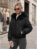 Dámska zimná prešívaná bunda s kožušinou, čierna, FashionStreet TY6007
