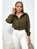 Semišová mikina na zips khaki