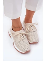 Skórzane Półbuty Damskie Z Przypinką Artiker 54C1811 Beżowe