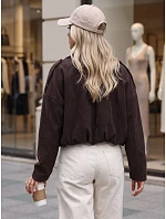 Dámska krátka čokoládová kordová bunda FashionStreet TY6018 Dámska krátka čokoládová kordová bunda FashionStreet TY6018
