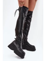 Kozaki Damskie Za Kolano Na Masywnej Platformie Czarne Erisna