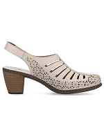 Kožené sandále na podpätku Rieker W RKR49B beige Kožené sandále na podpätku Rieker W RKR49B beige